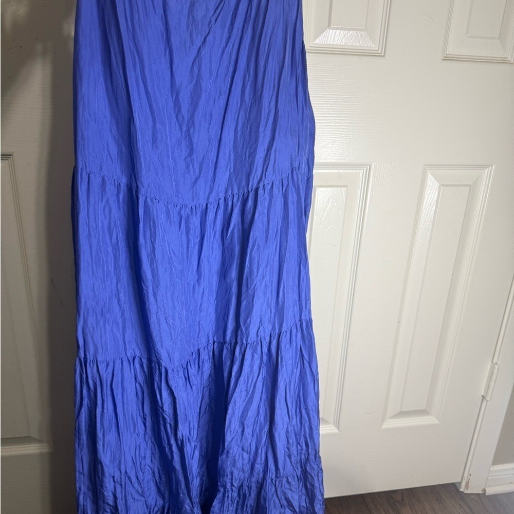Eileen Fisher Blue Tiered Maxi Dress L Sleeveless 100% Silk Flowy Minimalist - Picture 4 of 5